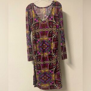 Women's Colorful Hippie Long Sleeve Fit And Flare Dress Size Medium